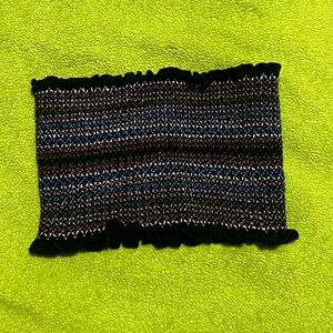 Multicolor Knit Tube Top/ lettuce hem ruched tube top